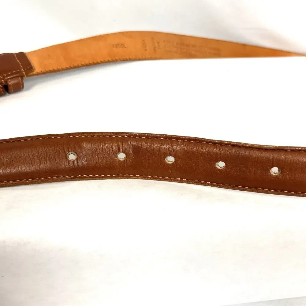 Coach Preppy Vtg. Y2K British Tan Leather Belt Large Brass Buckle USA Made 8400